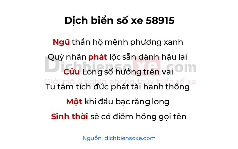 Dịch thơ biển số 58915