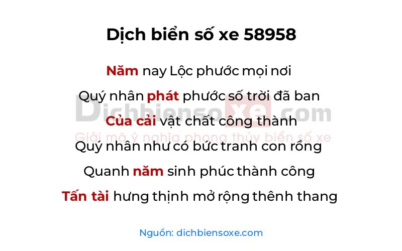 Dịch thơ biển số 58958