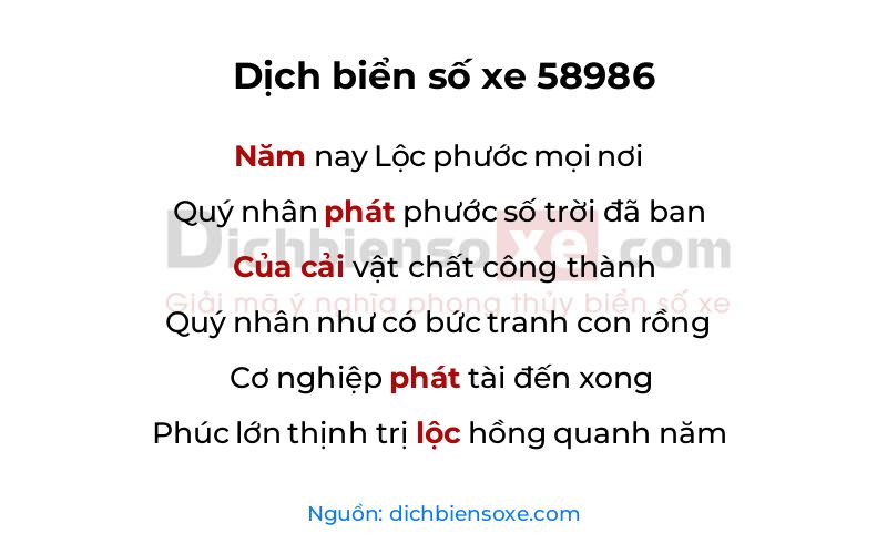 Dịch thơ biển số 58986