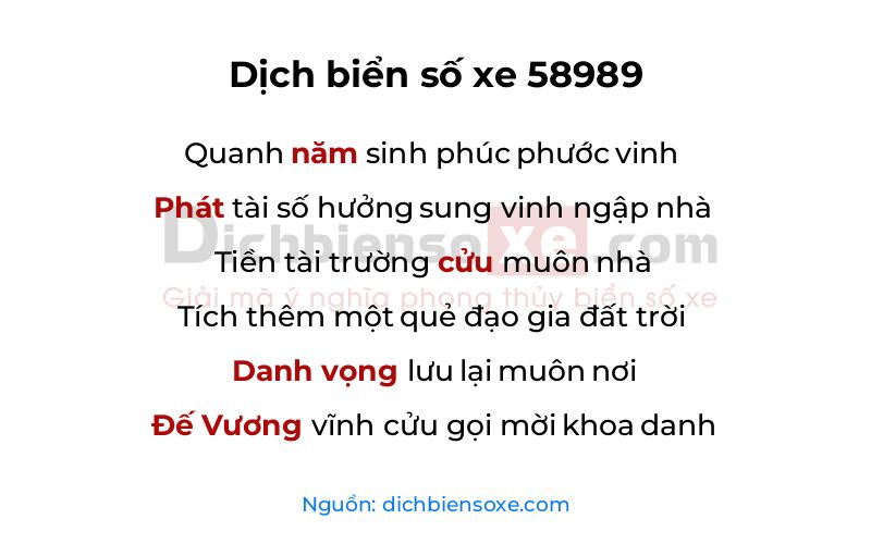 Dịch thơ biển số 58989