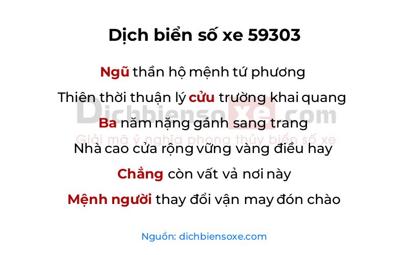 Dịch thơ biển số 59303