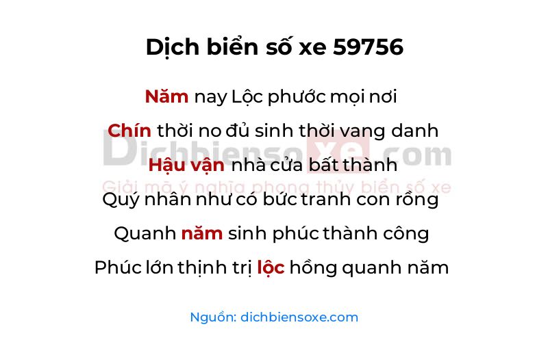 Dịch thơ biển số 59756
