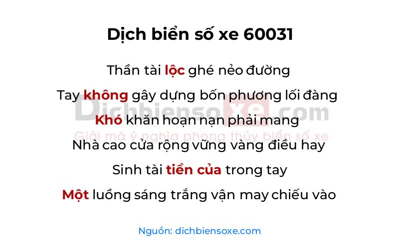 Dịch thơ biển số 60031