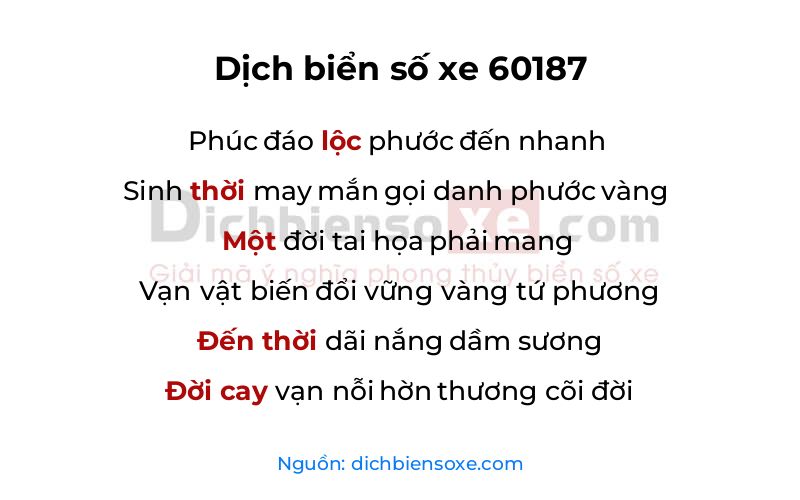 Dịch thơ biển số 60187