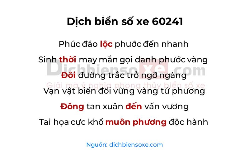 Dịch thơ biển số 60241