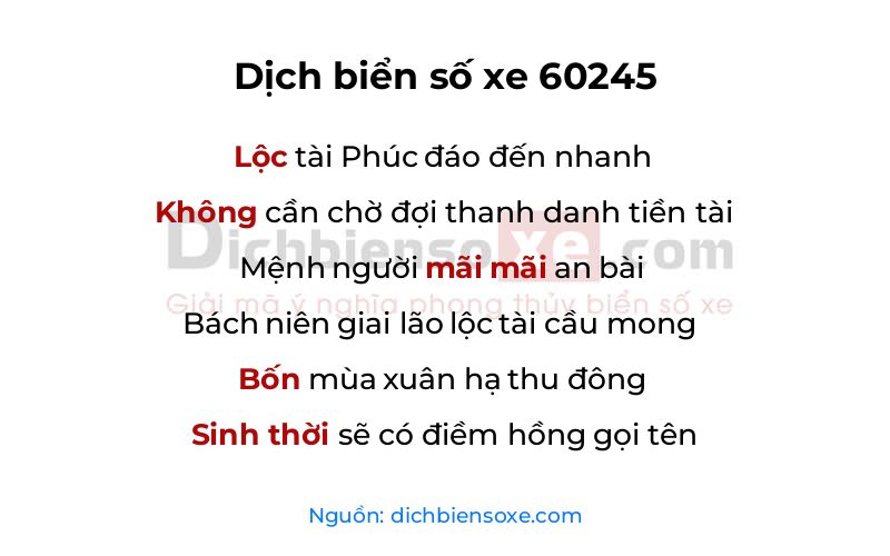 Dịch thơ biển số 60245