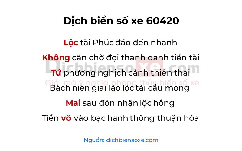Dịch thơ biển số 60420