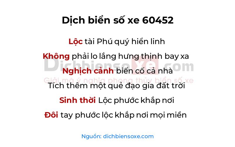 Dịch thơ biển số 60452