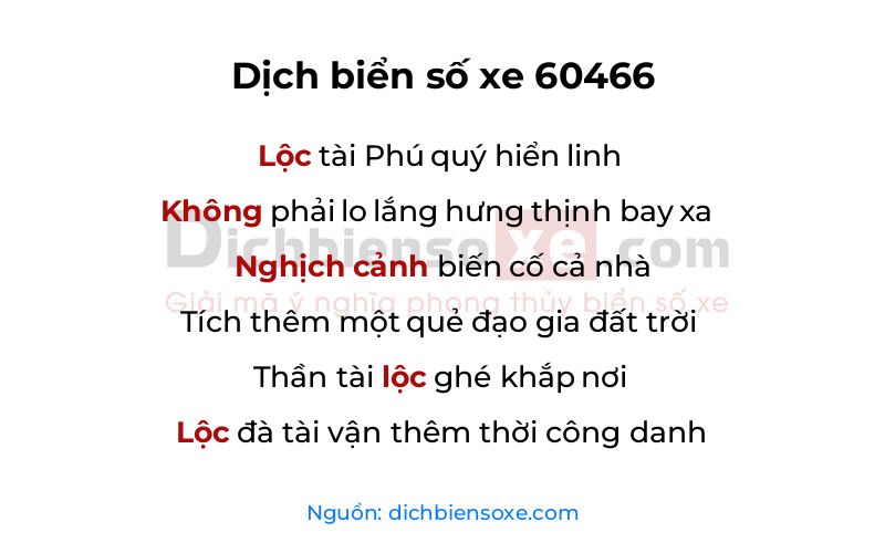 Dịch thơ biển số 60466