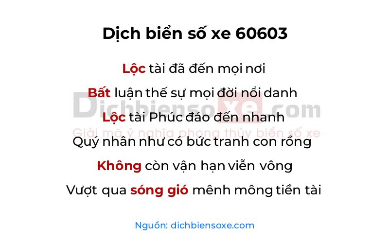 Dịch thơ biển số 60603