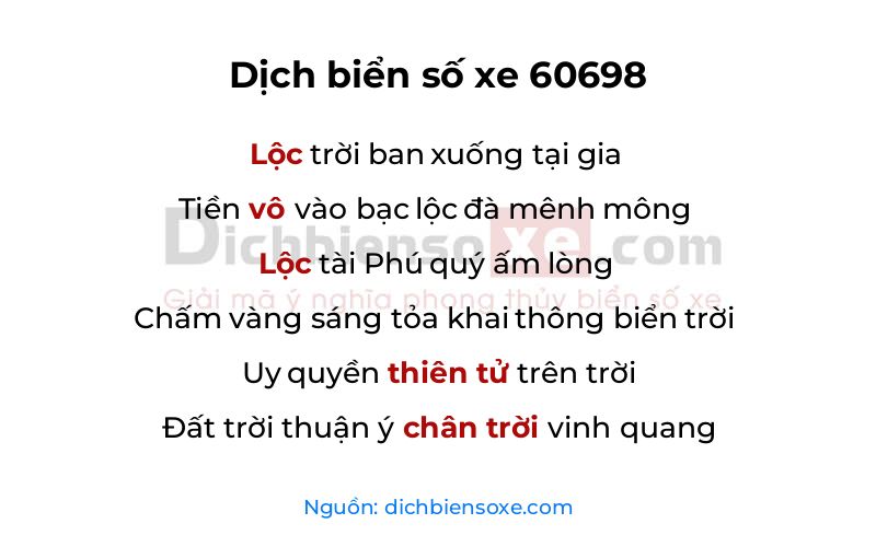 Dịch thơ biển số 60698