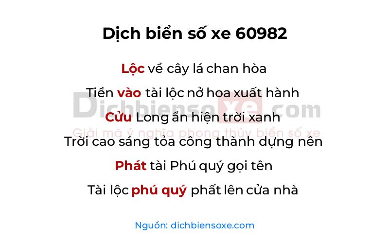Dịch thơ biển số 60982
