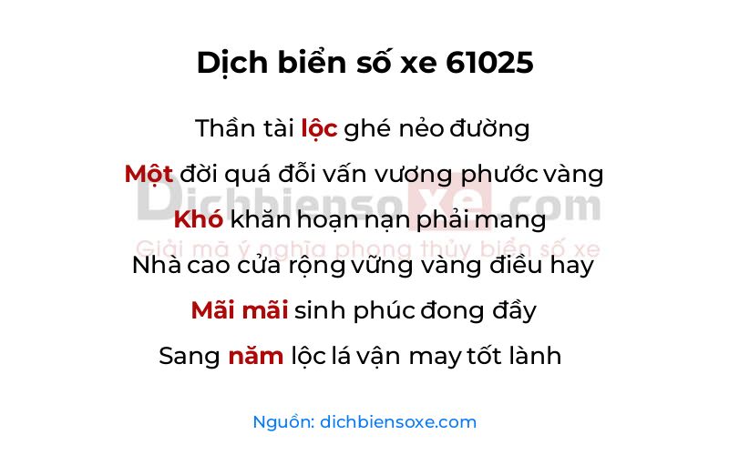 Dịch thơ biển số 61025