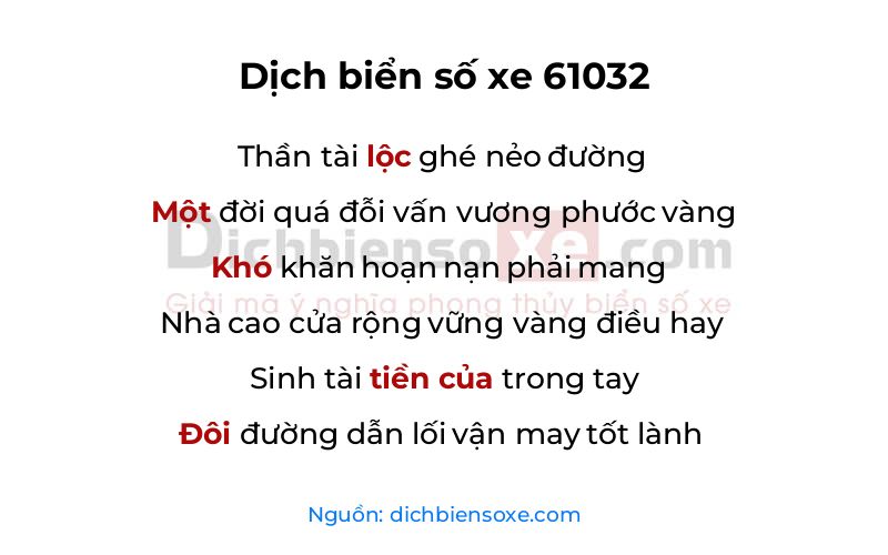 Dịch thơ biển số 61032