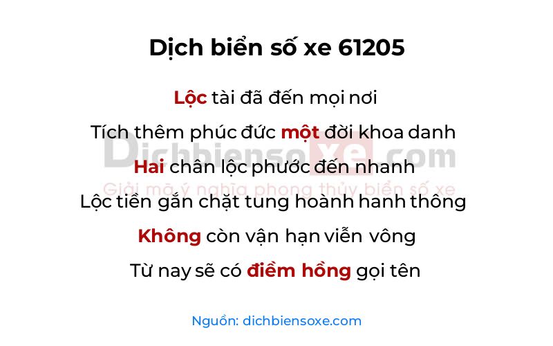 Dịch thơ biển số 61205