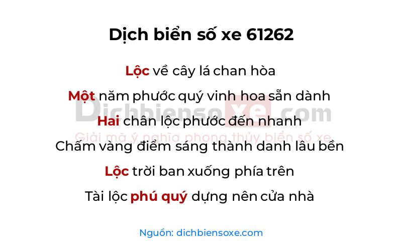 Dịch thơ biển số 61262