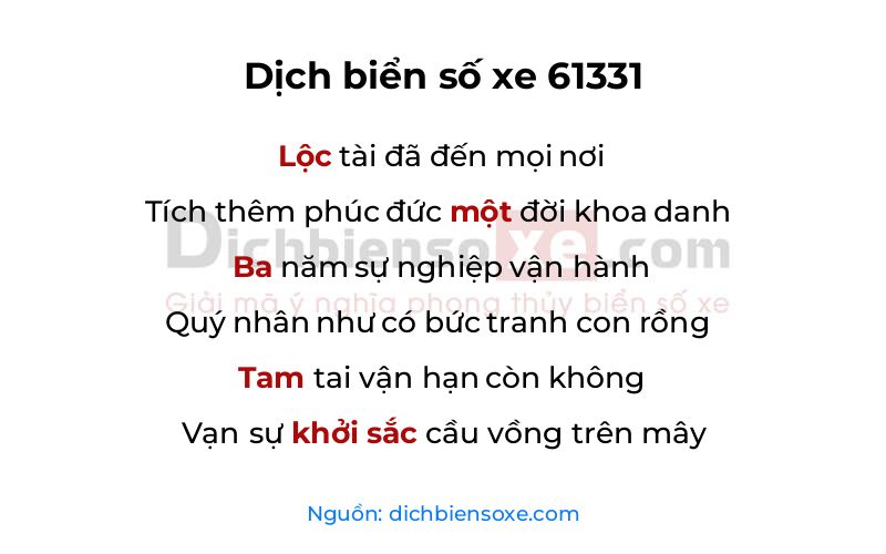 Dịch thơ biển số 61331