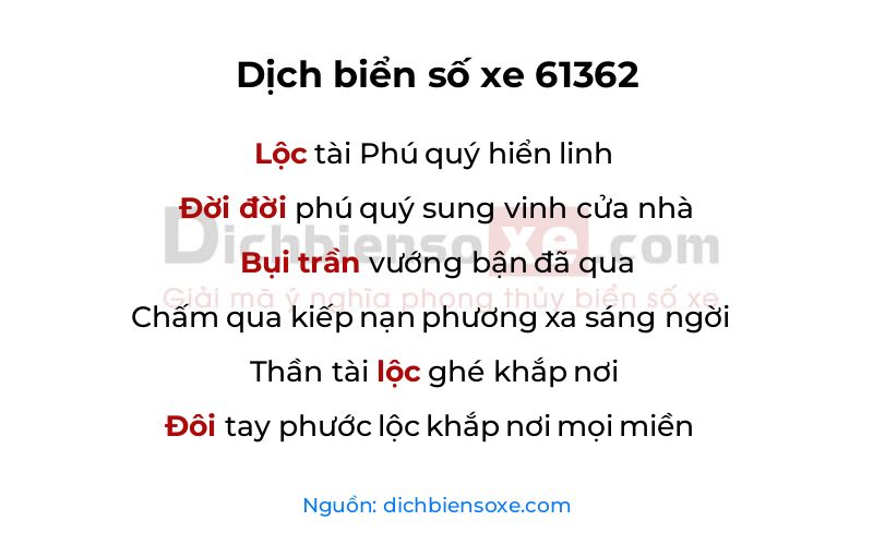 Dịch thơ biển số 61362