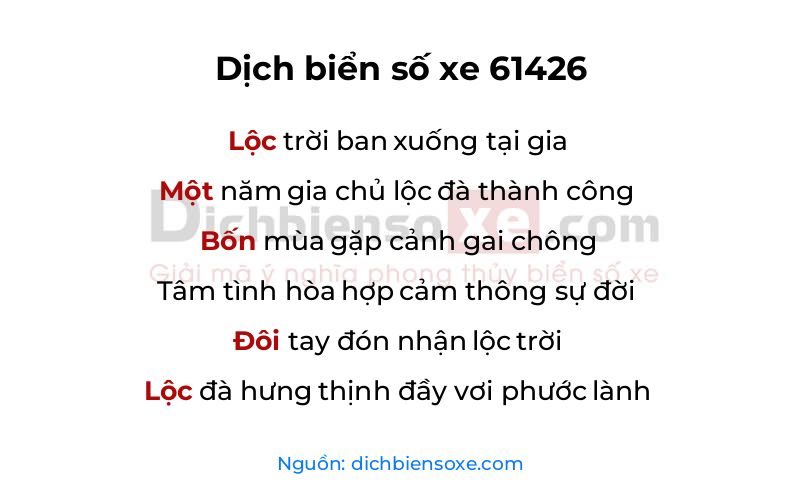 Dịch thơ biển số 61426