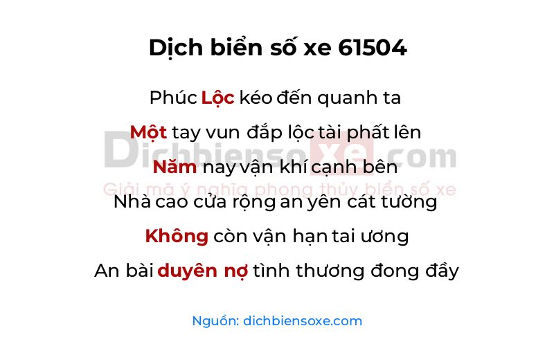 Dịch thơ biển số 61504