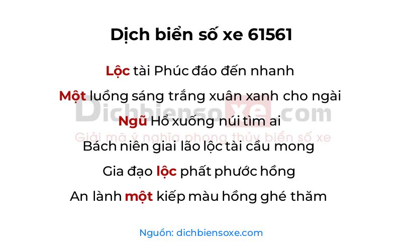 Dịch thơ biển số 61561