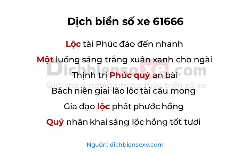 Dịch thơ biển số 61666