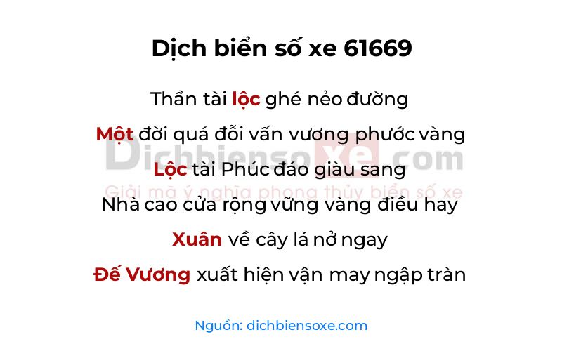 Dịch thơ biển số 61669