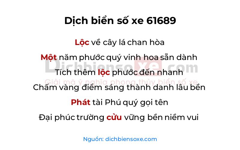 Dịch thơ biển số 61689