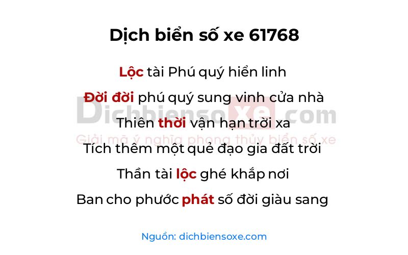 Dịch thơ biển số 61768