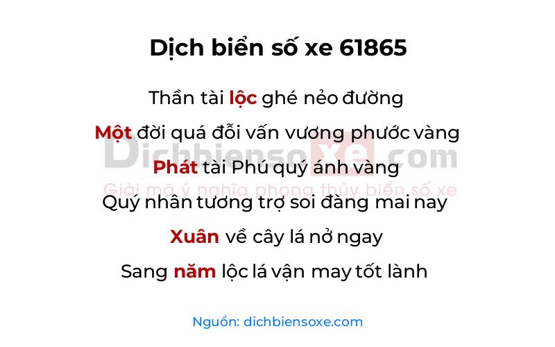 Dịch thơ biển số 61865