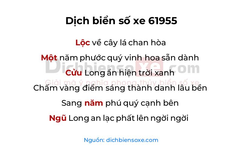 Dịch thơ biển số 61955
