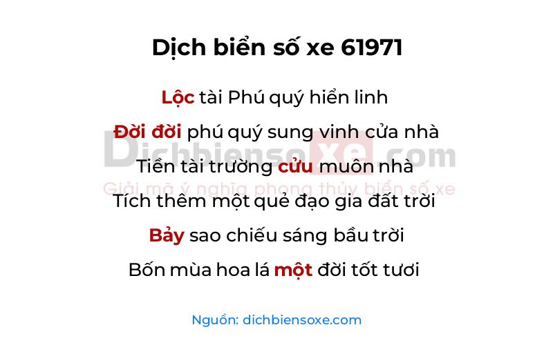 Dịch thơ biển số 61971