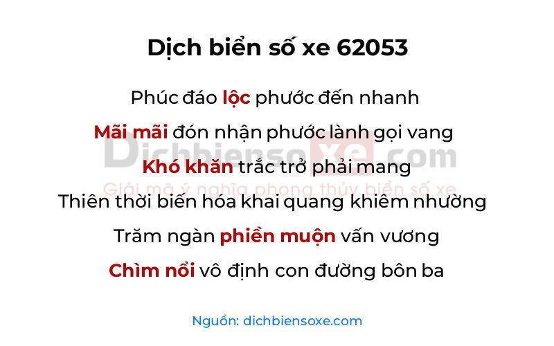 Dịch thơ biển số 62053
