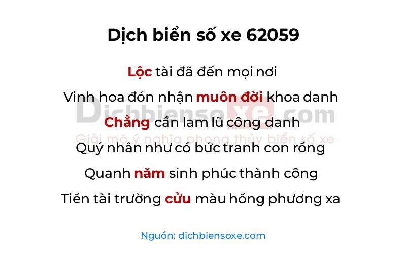 Dịch thơ biển số 62059