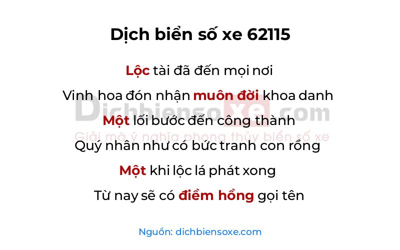 Dịch thơ biển số 62115