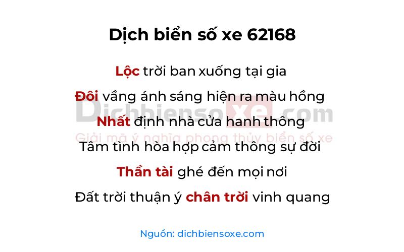 Dịch thơ biển số 62168