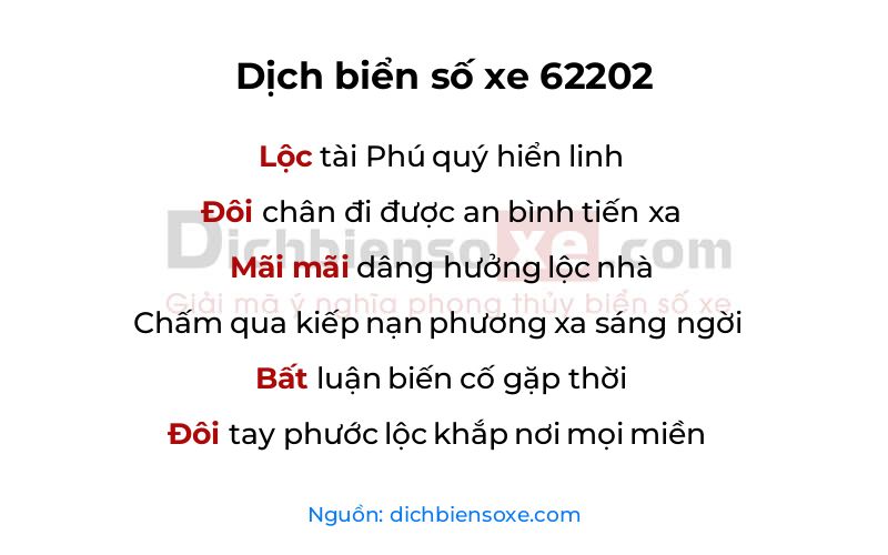 Dịch thơ biển số 62202