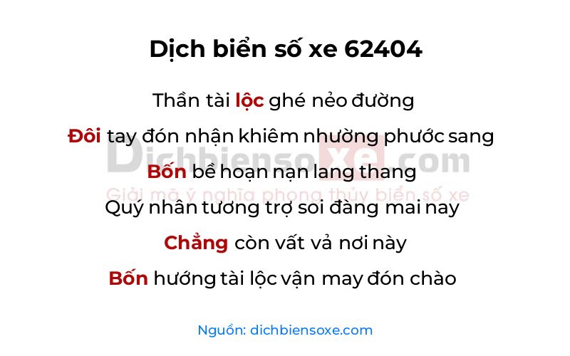 Dịch thơ biển số 62404