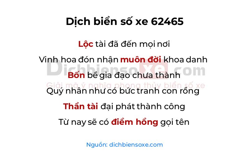 Dịch thơ biển số 62465
