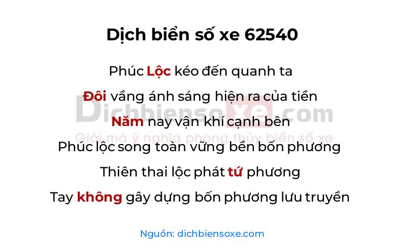 Dịch thơ biển số 62540