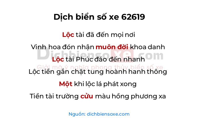 Dịch thơ biển số 62619