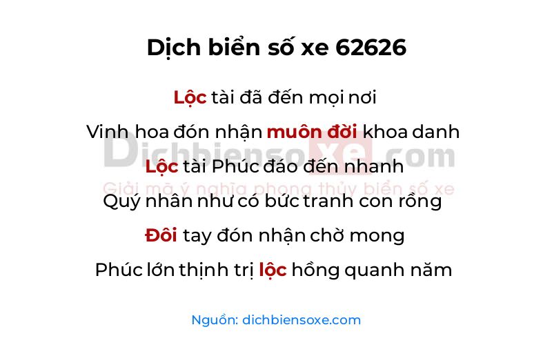 Dịch thơ biển số 62626