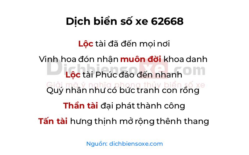 Dịch thơ biển số 62668