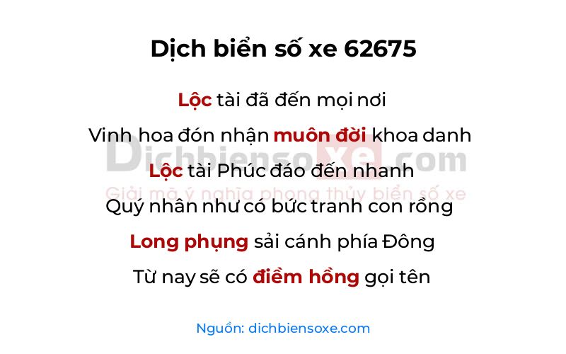 Dịch thơ biển số 62675