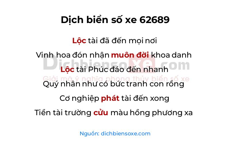 Dịch thơ biển số 62689