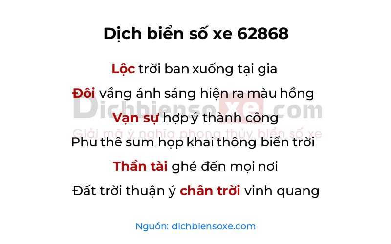 Dịch thơ biển số 62868