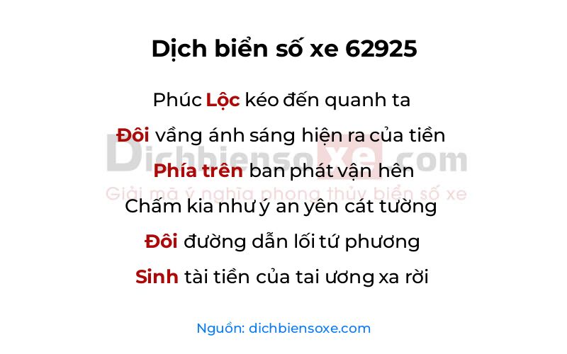 Dịch thơ biển số 62925