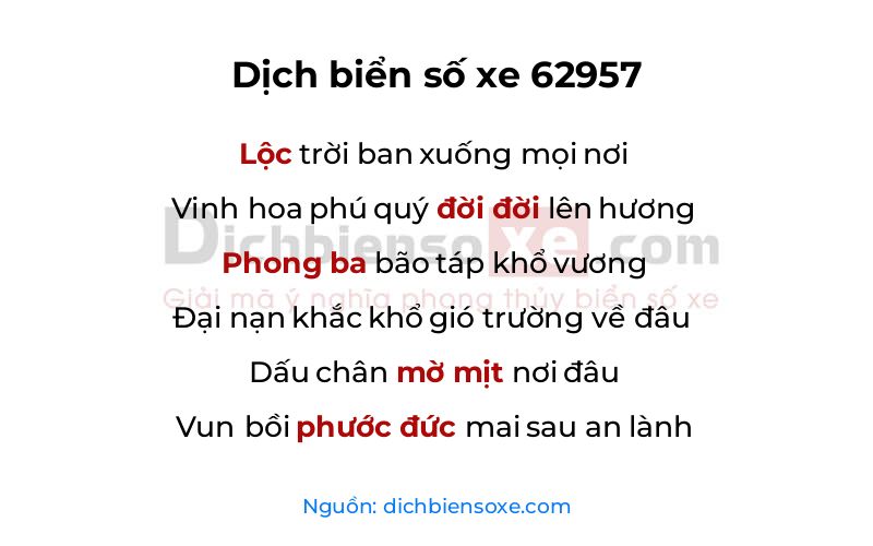 Dịch thơ biển số 62957