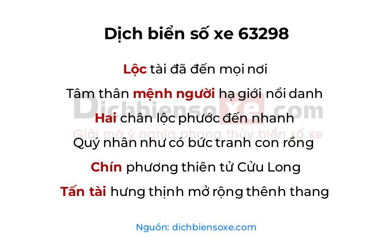 Dịch thơ biển số 63298