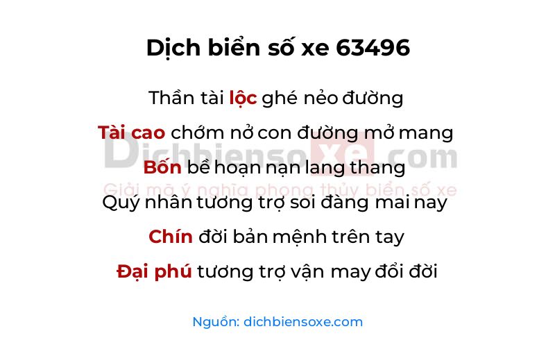 Dịch thơ biển số 63496